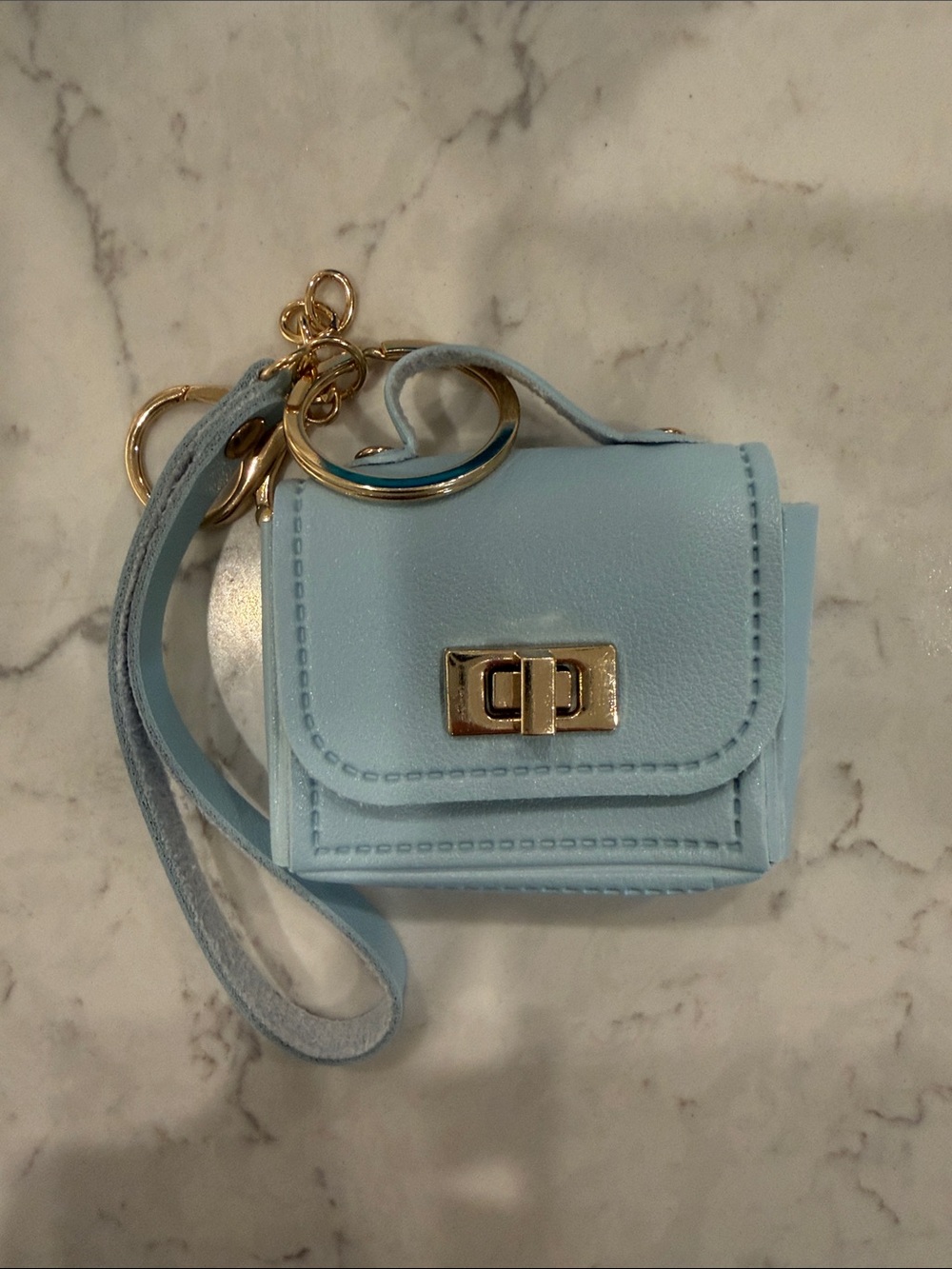 Mini Leather Keychain Bag - Light Blue